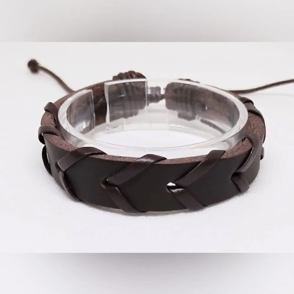 NEW‎ leather bracelet braided brown e22